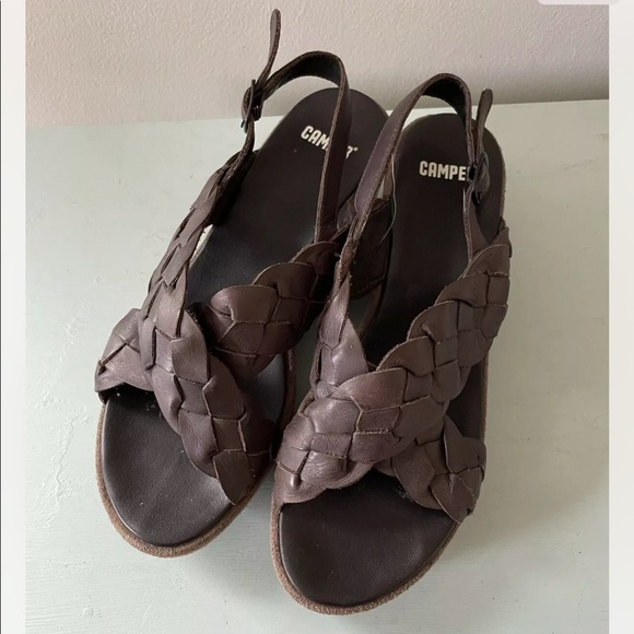 Camper Braided Strap Brown Leather Wedge Size 38 US 7 - Picture 8 of 8